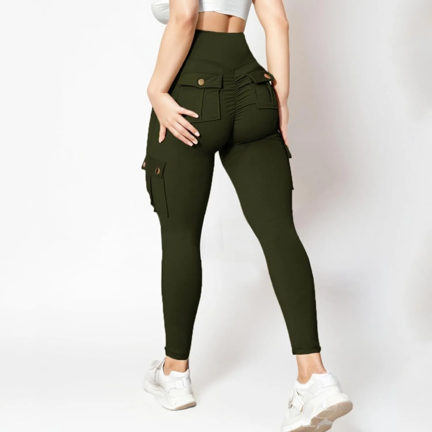 Womens Yoga Pants with Pockets High Waist Long Flare Leggings Classic Fit Jeans Multi Pockets Cargo Pants