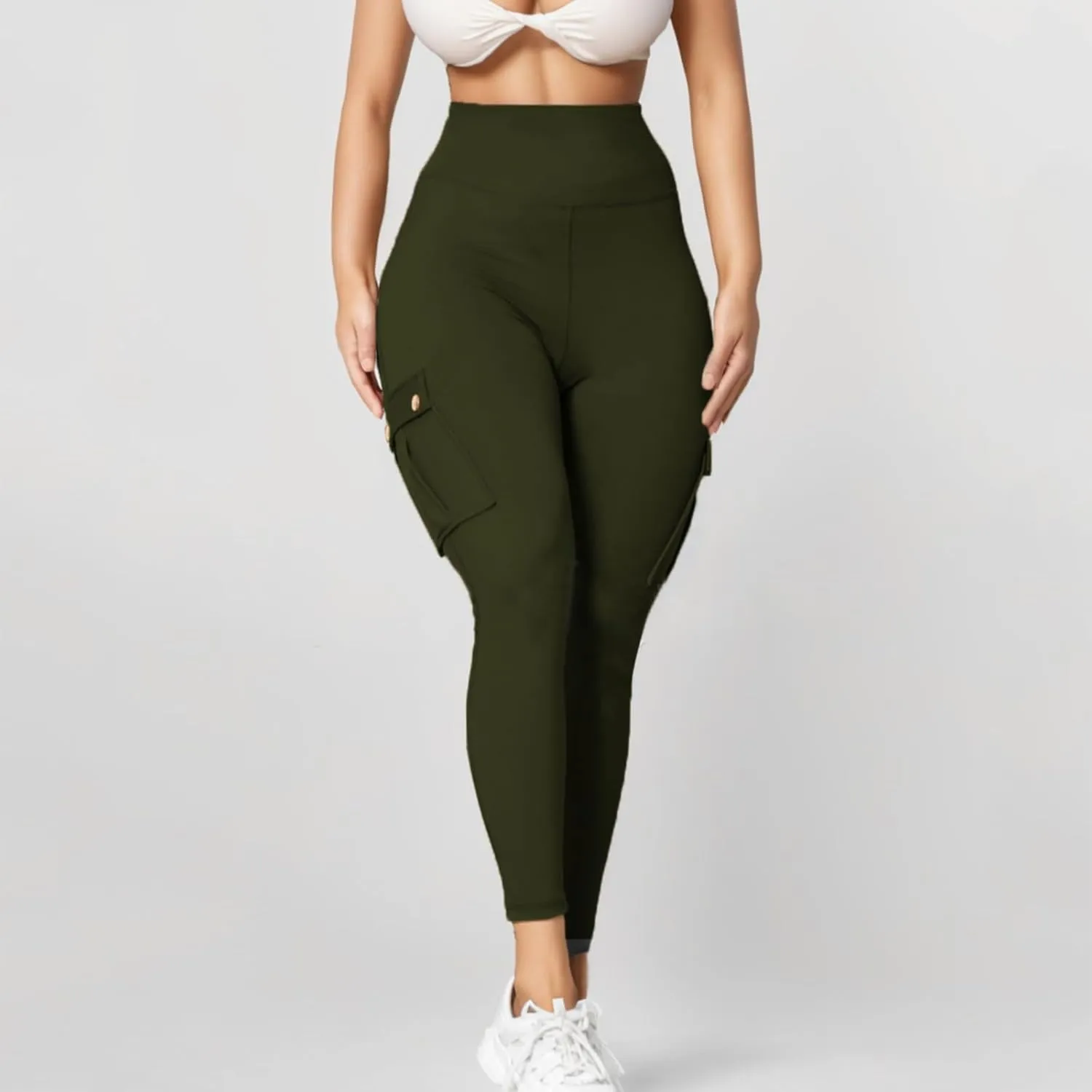Womens Yoga Pants with Pockets High Waist Long Flare Leggings Classic Fit Jeans Multi Pockets Cargo Pants