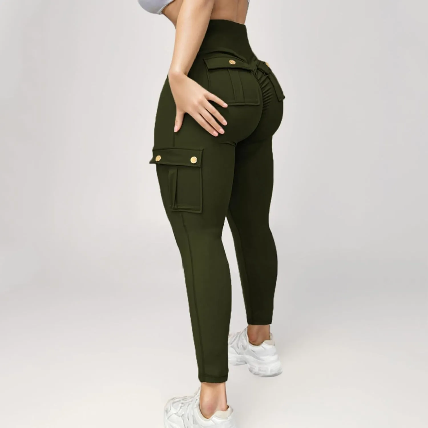 Womens Yoga Pants with Pockets High Waist Long Flare Leggings Classic Fit Jeans Multi Pockets Cargo Pants