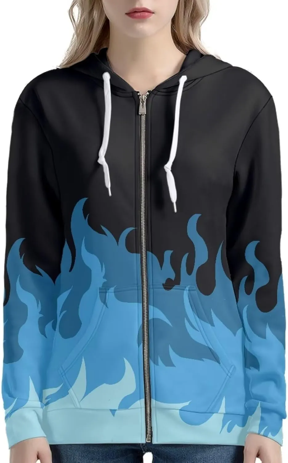 Womens Zip Up Hoodies Long Sleeve Hooded Sweatshirts Oversized Drawstring Hooded Jacket with Pockets