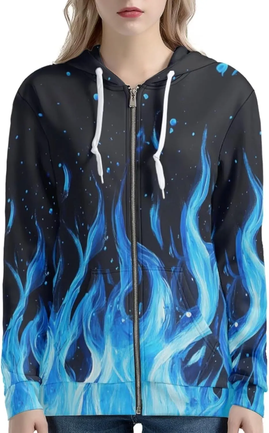 Womens Zip Up Hoodies Long Sleeve Hooded Sweatshirts Oversized Drawstring Hooded Jacket with Pockets