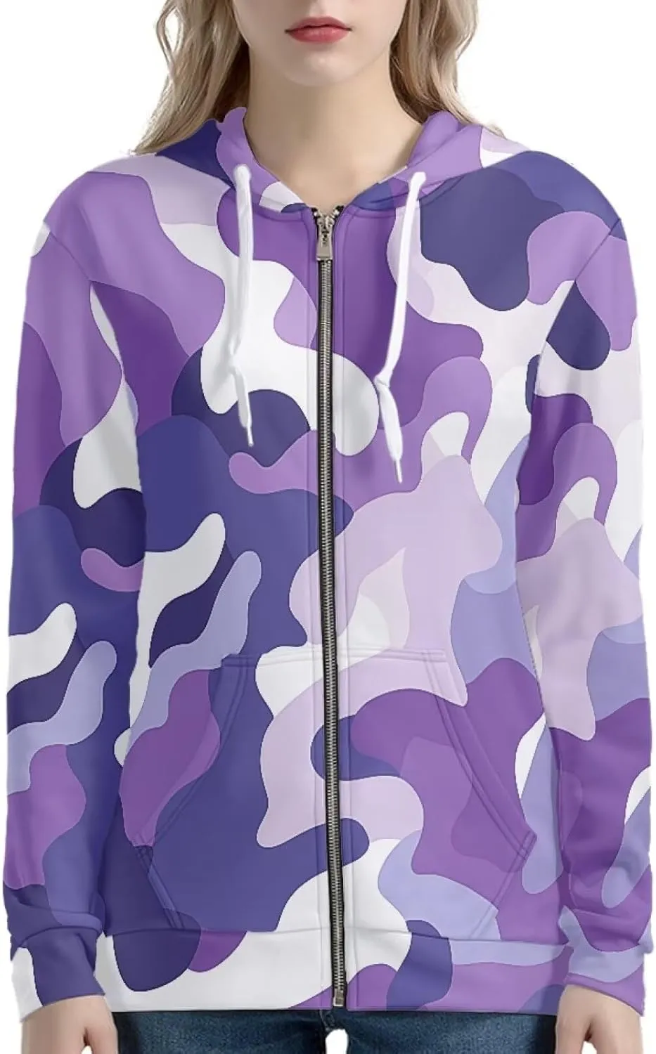 Womens Zip Up Hoodies Long Sleeve Hooded Sweatshirts Oversized Drawstring Hooded Jacket with Pockets