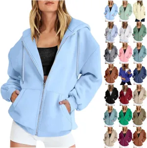 Womens Zip Up Hoodies Long Sleeve Oversized Sweatshirts Jacket with Pockets 2024 Fall Outfits Fashion Y2K Clothes