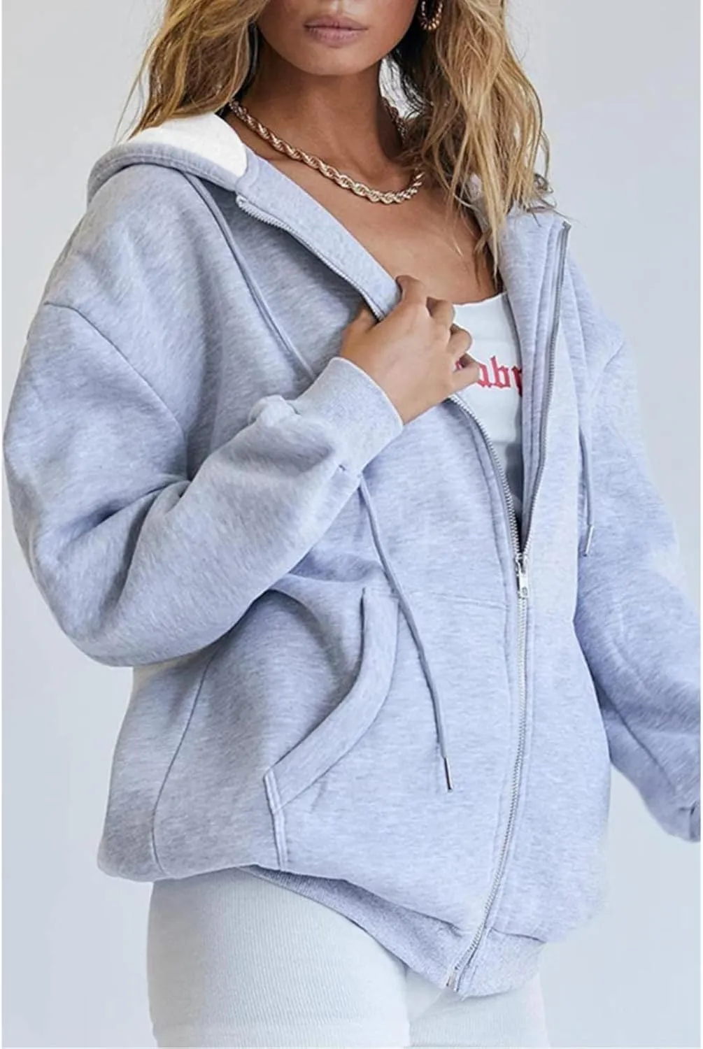Womens Zip Up Hoodies Long Sleeve Oversized Sweatshirts Jacket with Pockets 2024 Fall Outfits Fashion Y2K Clothes