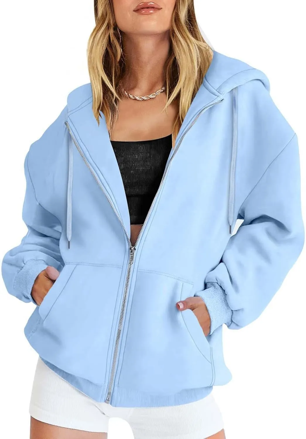 Womens Zip Up Hoodies Long Sleeve Oversized Sweatshirts Jacket with Pockets 2024 Fall Outfits Fashion Y2K Clothes
