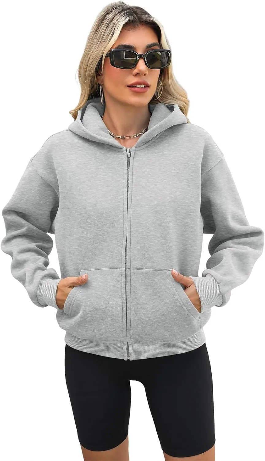 Womens Zip Up Hoodies Long Sleeve Sweatshirts Fleece Hooded Jacket Fall Outfits Clothes 2024