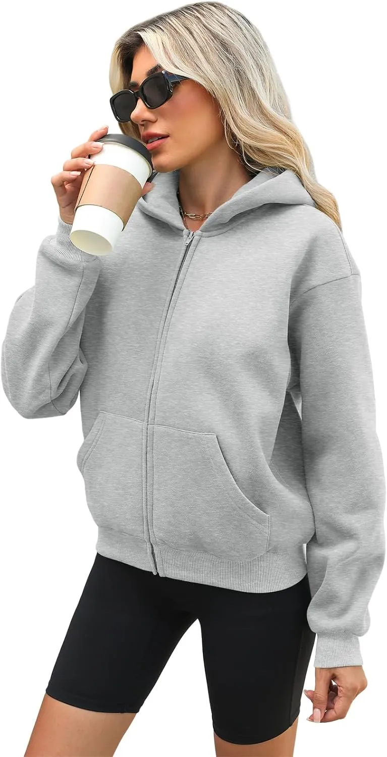 Womens Zip Up Hoodies Long Sleeve Sweatshirts Fleece Hooded Jacket Fall Outfits Clothes 2024