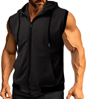 Workout Tank Tops for Men Hoodie Shirts Sleeveless Gym Hooded Bodybuilding Muscle Cut Off Tshirts Casual Beach Hippie Top