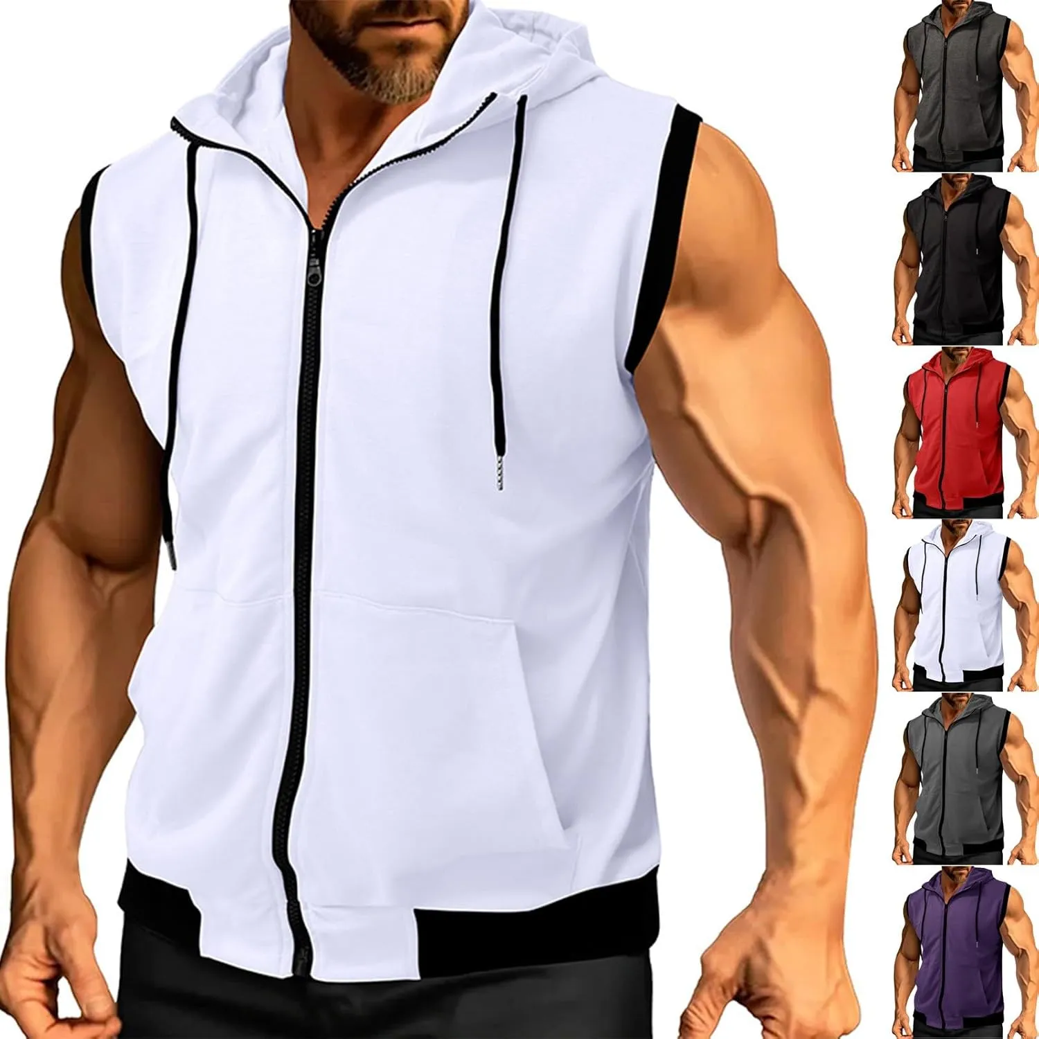 Workout Tank Tops for Men Hoodie Shirts Sleeveless Gym Hooded Bodybuilding Muscle Cut Off Tshirts Casual Beach Hippie Top