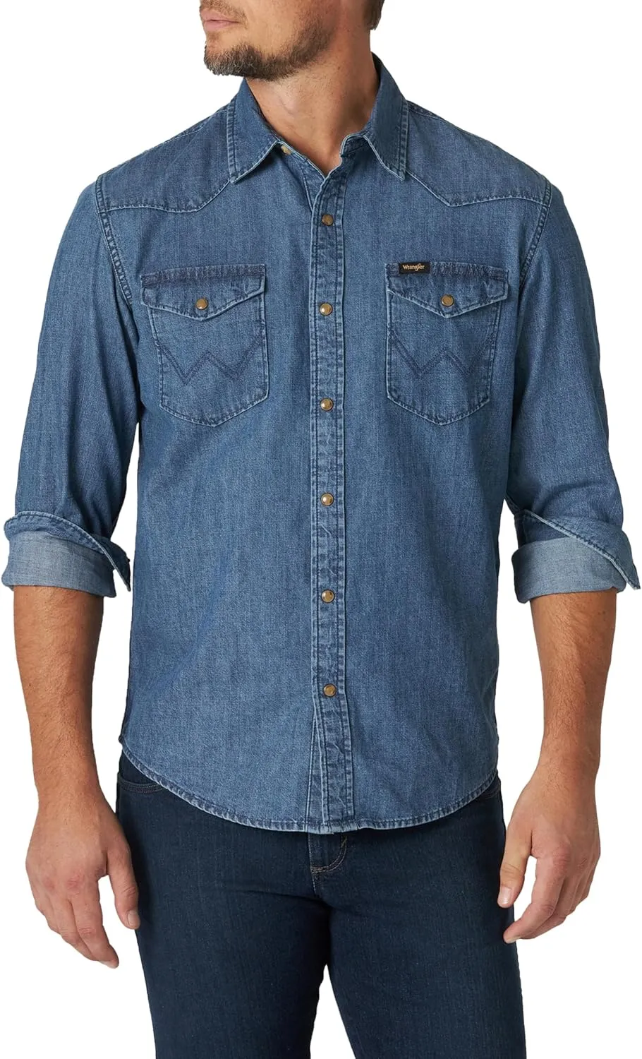 Wrangler Men's Iconic Denim Regular Fit Snap Shirt