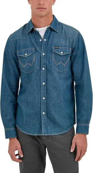 Wrangler Men's Iconic Denim Regular Fit Snap Shirt