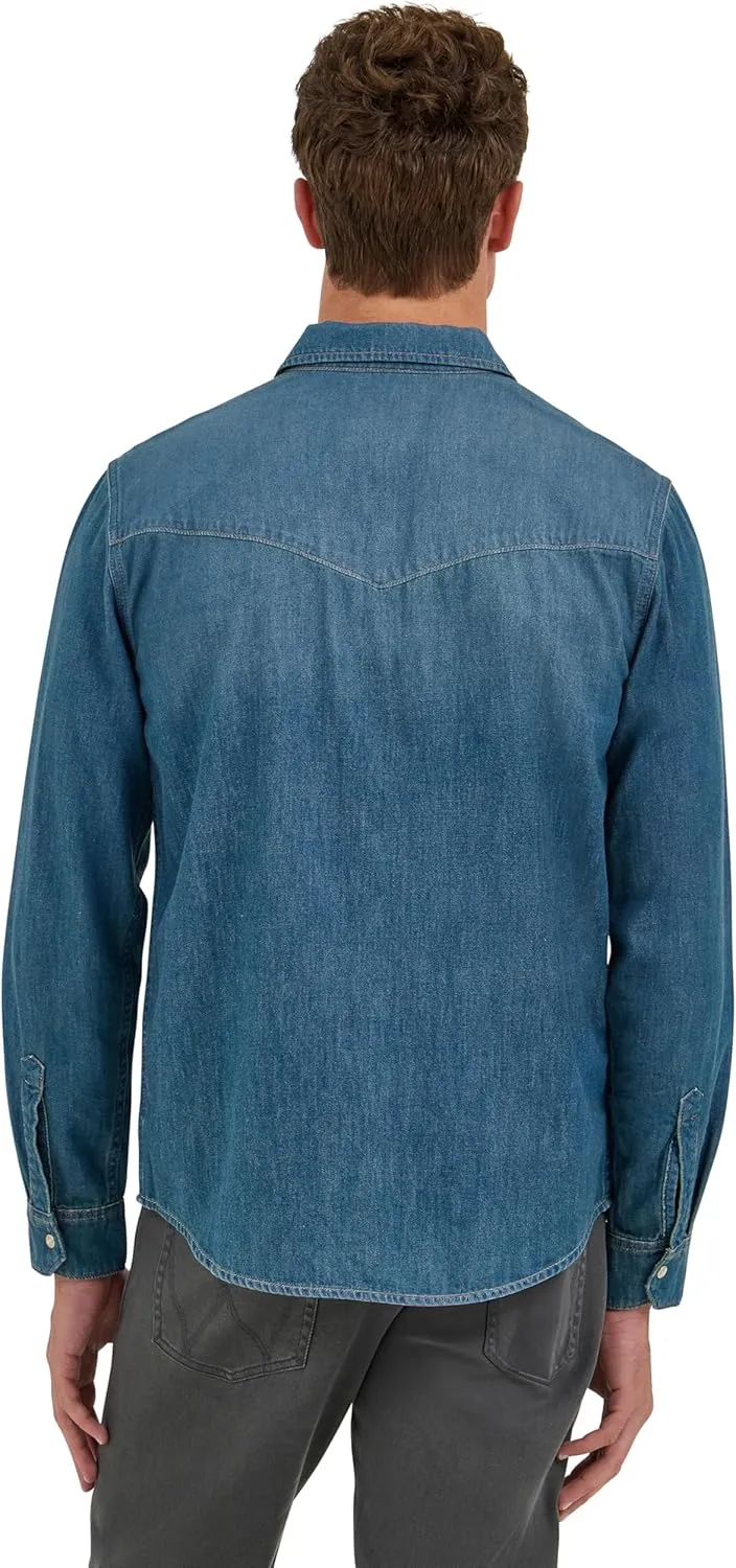Wrangler Men's Iconic Denim Regular Fit Snap Shirt