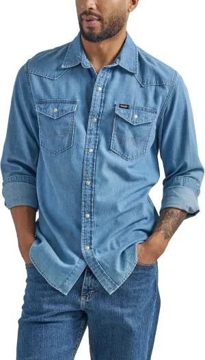 Wrangler Men's Iconic Denim Regular Fit Snap Shirt