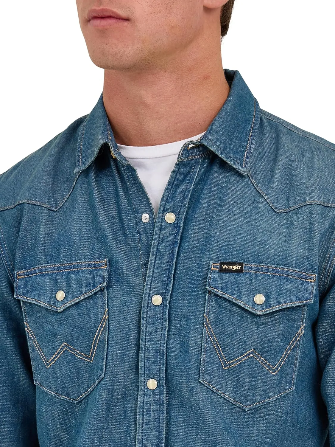 Wrangler Men's Iconic Denim Regular Fit Snap Shirt