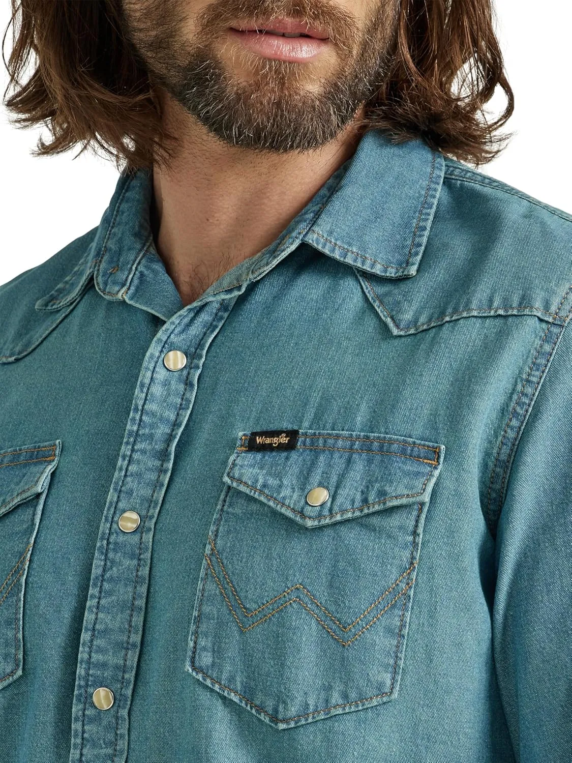 Wrangler Men's Iconic Denim Regular Fit Snap Shirt