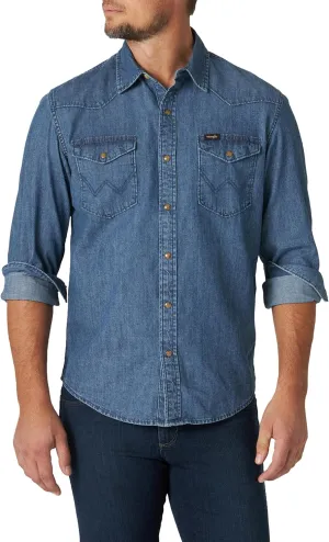 Wrangler Men's Iconic Denim Regular Fit Snap Shirt