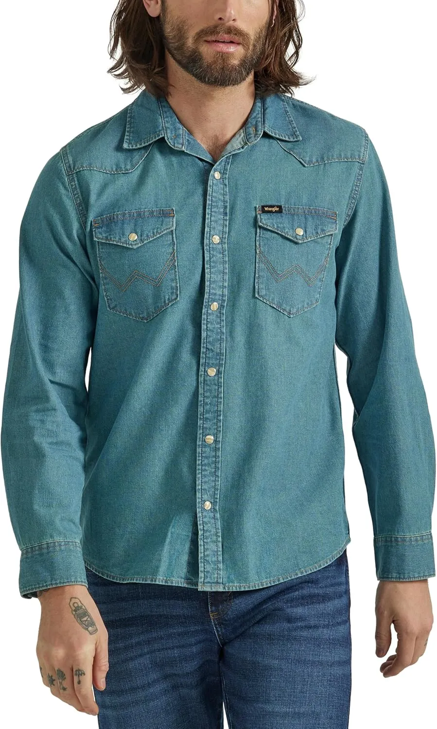 Wrangler Men's Iconic Denim Regular Fit Snap Shirt