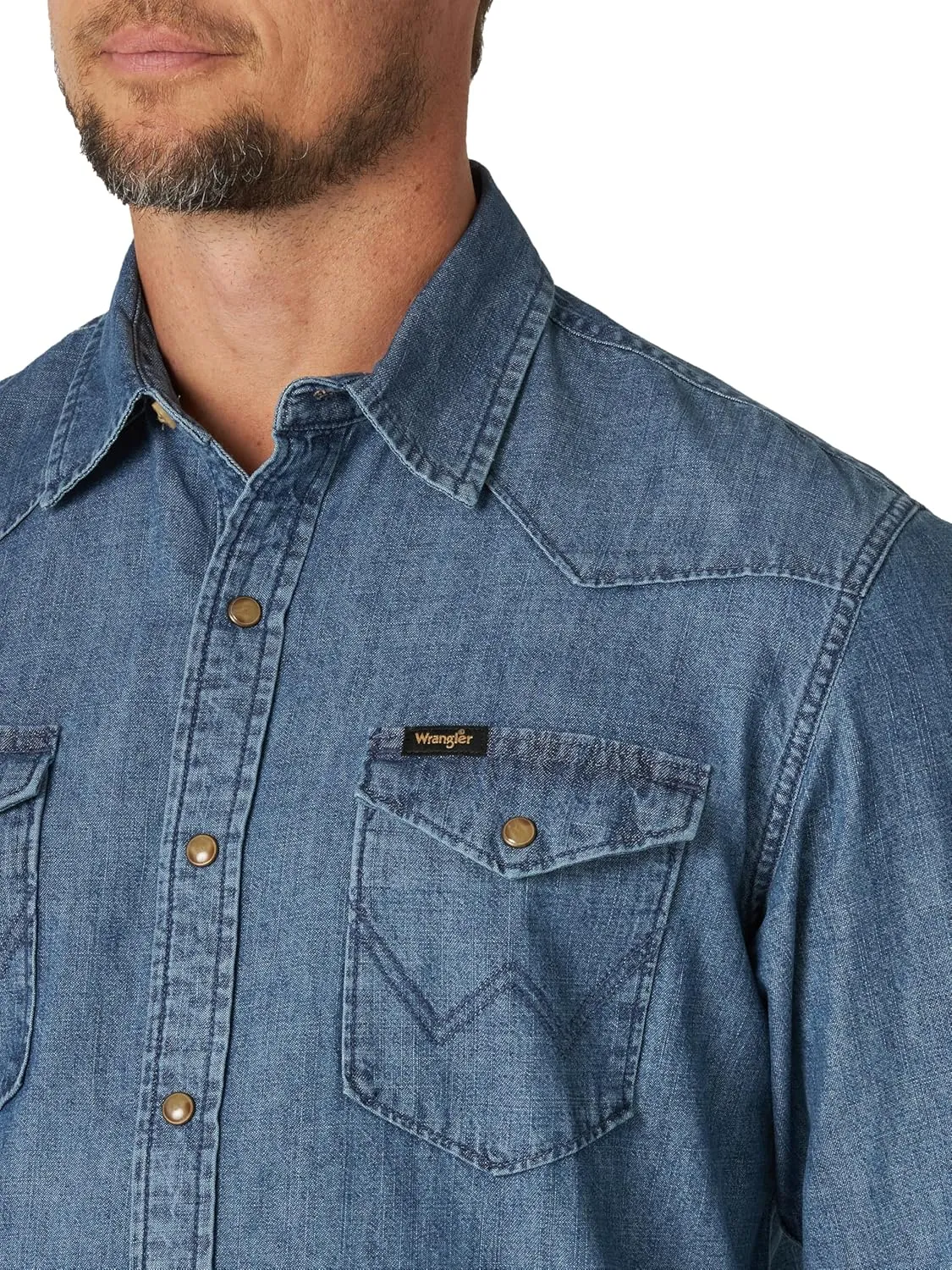 Wrangler Men's Iconic Denim Regular Fit Snap Shirt