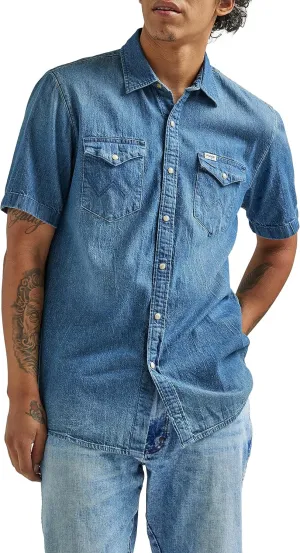 Wrangler Men's Long Sleeve Denim Western Snap Shirt