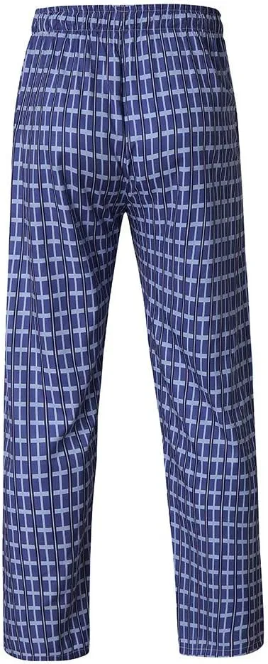 WUAI-Men Casual Plaid Comfy Pants Elastic Waist Loose Cotton Pajama Sleep Lounge Pants