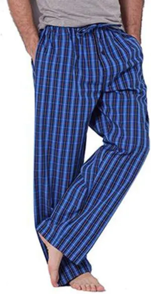 WUAI-Men Casual Plaid Comfy Pants Elastic Waist Loose Cotton Pajama Sleep Lounge Pants