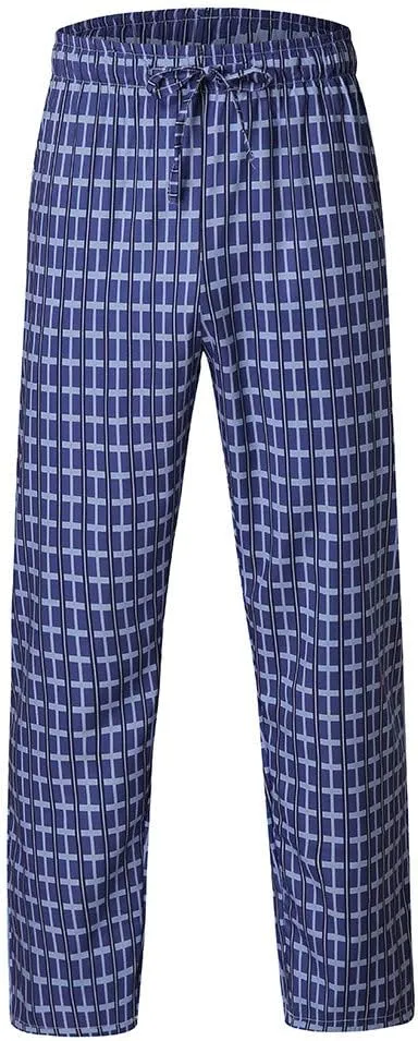WUAI-Men Casual Plaid Comfy Pants Elastic Waist Loose Cotton Pajama Sleep Lounge Pants