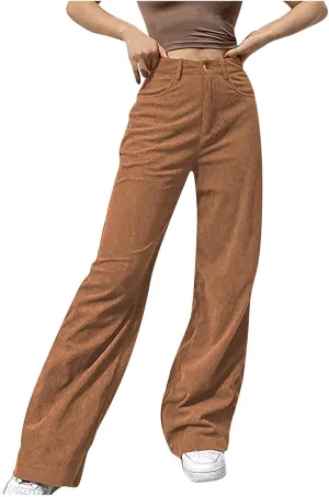 WUAI-Women High Wasit Corduroy Pants Vintage Y2K Straight Leg Baggy Tapered Harem Trousers Casual Hipster Streetwear