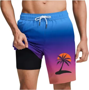 Xiaojmake Mens Swim Trunks 6 Inch Summer Quick Dry Swimming Shorts 2 in 1 Tropical Swimwear Bathing Suits with Zipper Pockets