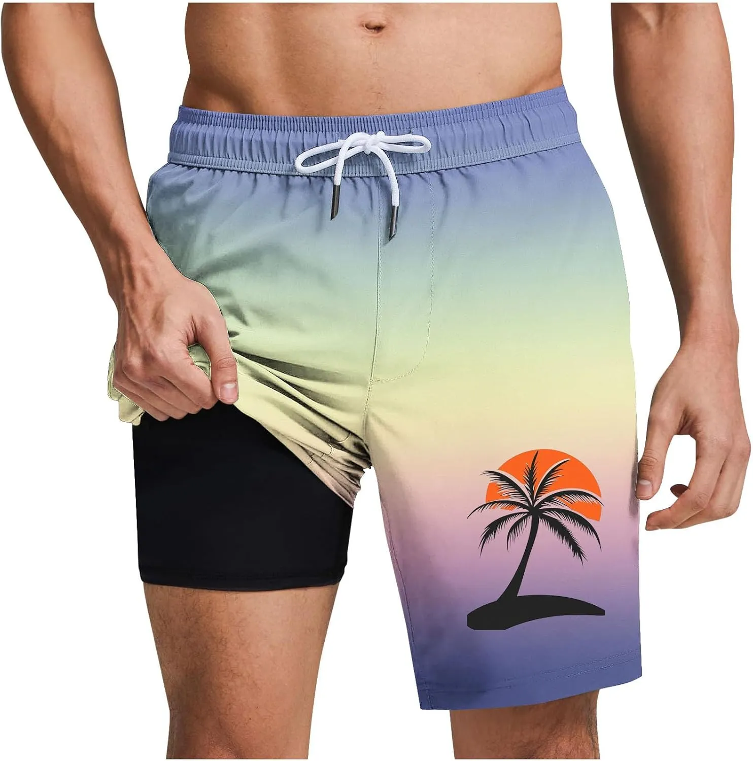 Xiaojmake Mens Swim Trunks 6 Inch Summer Quick Dry Swimming Shorts 2 in 1 Tropical Swimwear Bathing Suits with Zipper Pockets