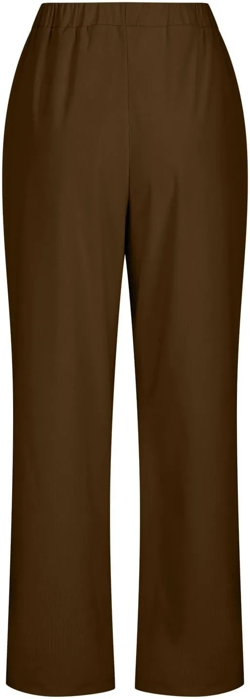 XUNRYAN Corduroy Pants Women Casual Joggers Elastic High Waist Straight Leg Pants Loose Comfy Trousers with Pockets