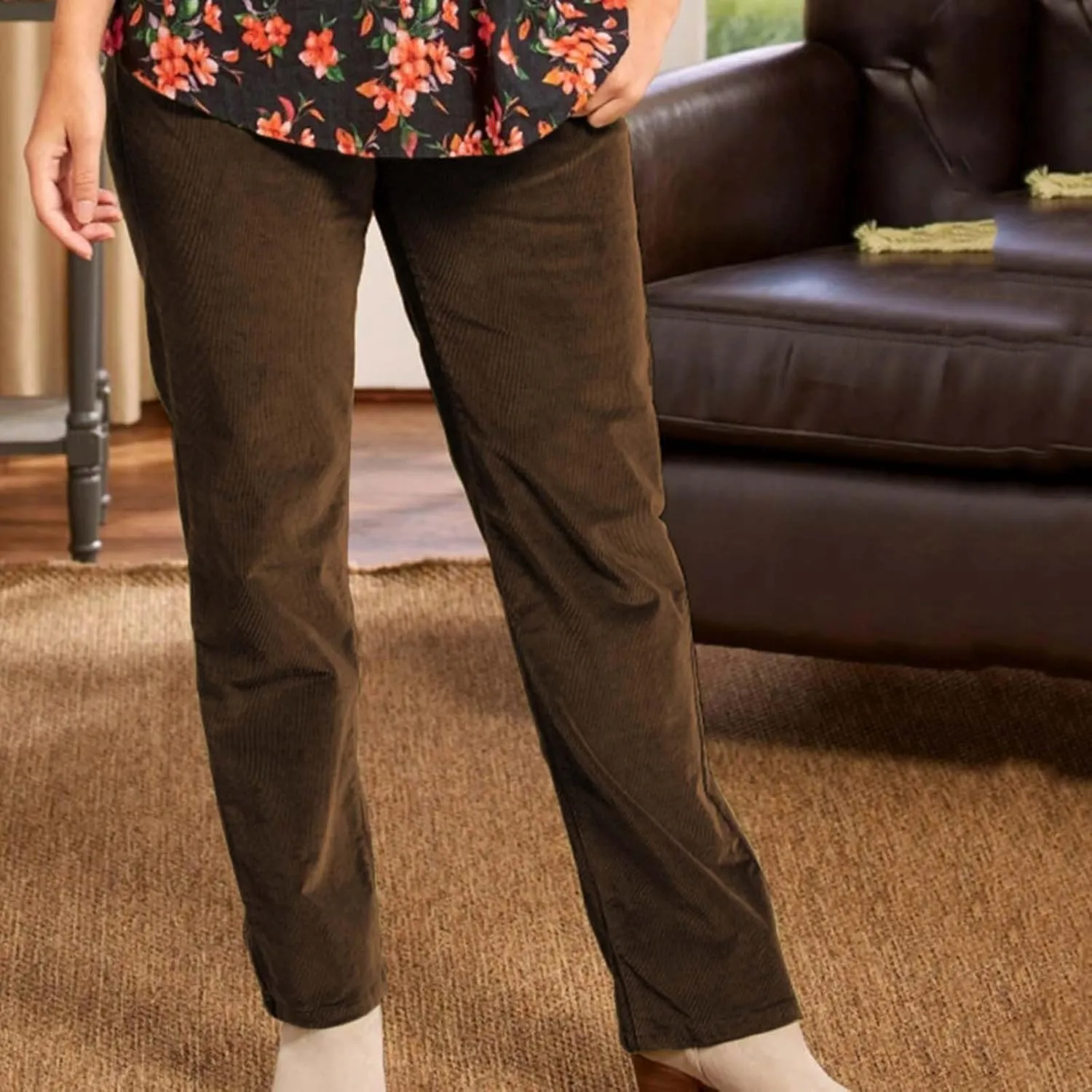 XUNRYAN Corduroy Pants Women Casual Joggers Elastic High Waist Straight Leg Pants Loose Comfy Trousers with Pockets