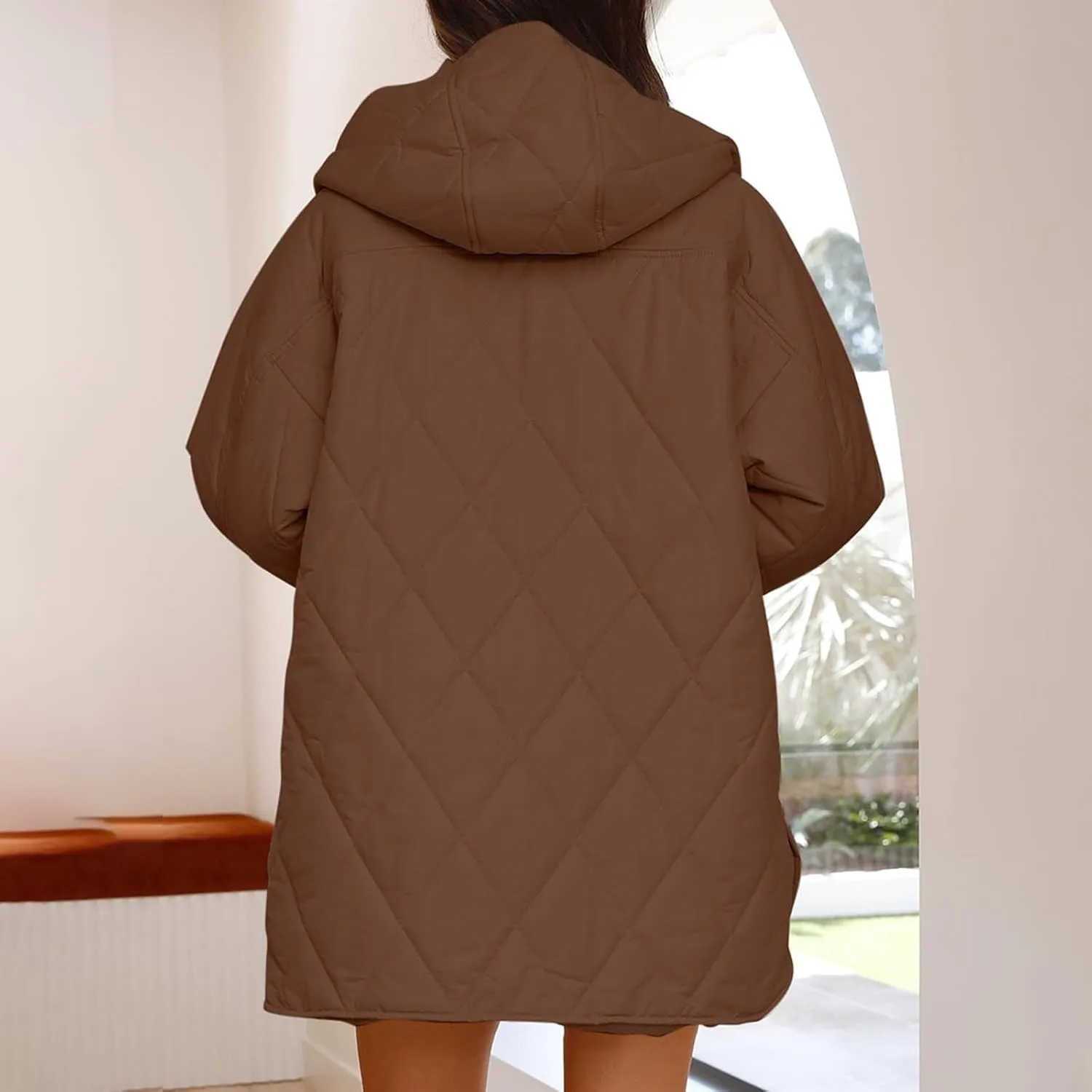 XUNRYAN Puffer Jackets Women Baggy Quilted Winter Warm Down Coat Hooded Oversize Midi Long Coats Thick Parka Overcoat Pockets