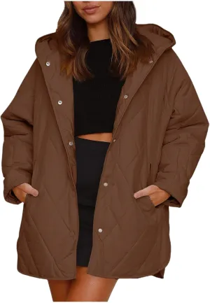 XUNRYAN Puffer Jackets Women Baggy Quilted Winter Warm Down Coat Hooded Oversize Midi Long Coats Thick Parka Overcoat Pockets