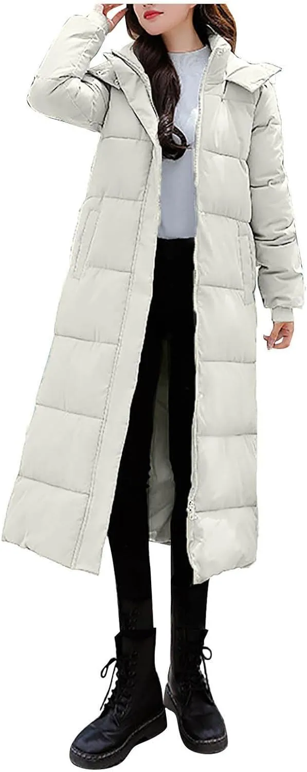 XUNRYAN Winter Coats for Women Plus Size Puffer Jackets Maxi Long Thicken Down Jacket Hooded Parka Anorak Warm Outerwear