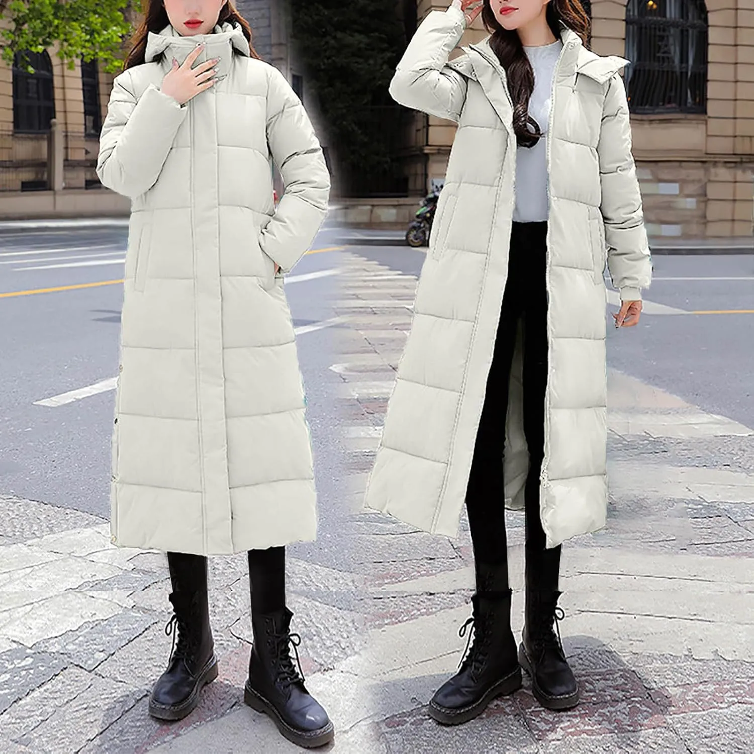 XUNRYAN Winter Coats for Women Plus Size Puffer Jackets Maxi Long Thicken Down Jacket Hooded Parka Anorak Warm Outerwear