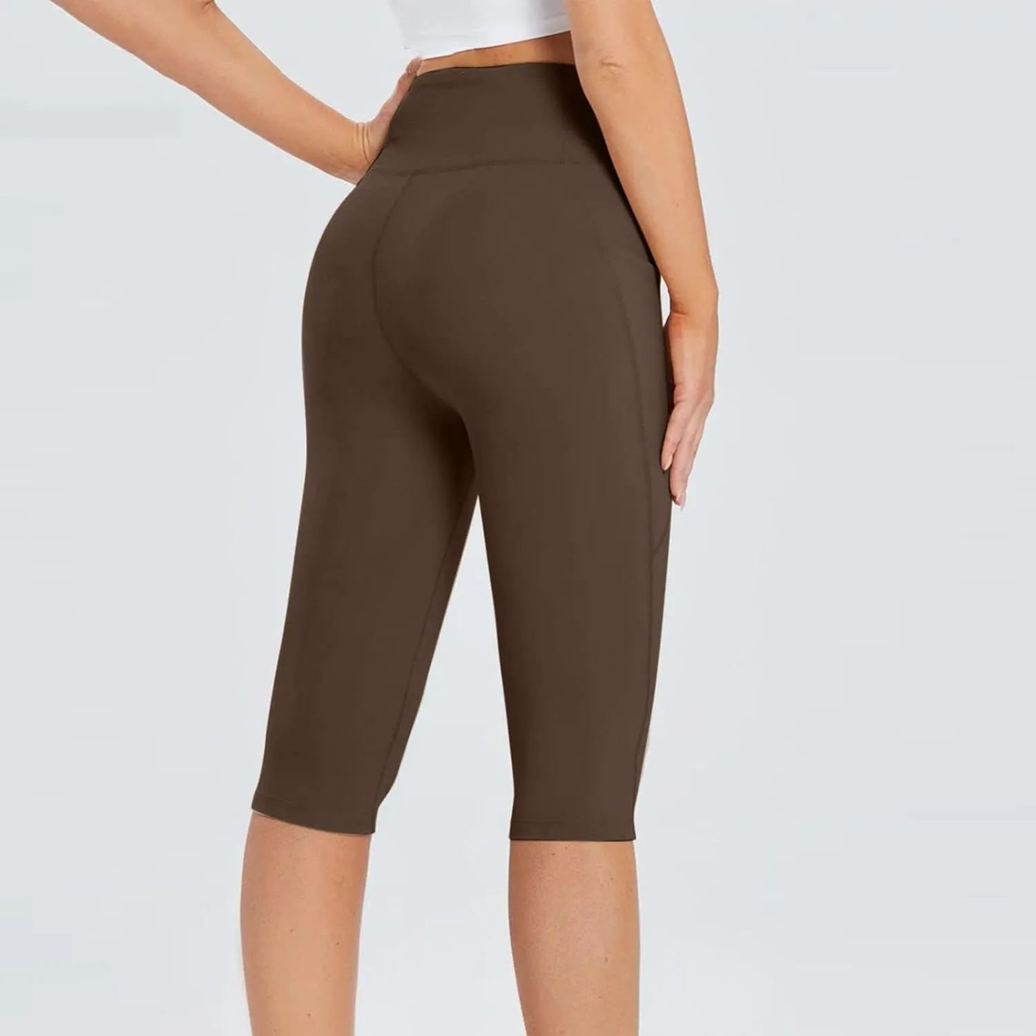 XUNRYAN Women's Workout Leggings 12" Biker Shorts High Waisted Tummy Control Yoga Running Compression Gym Shorts Pockets