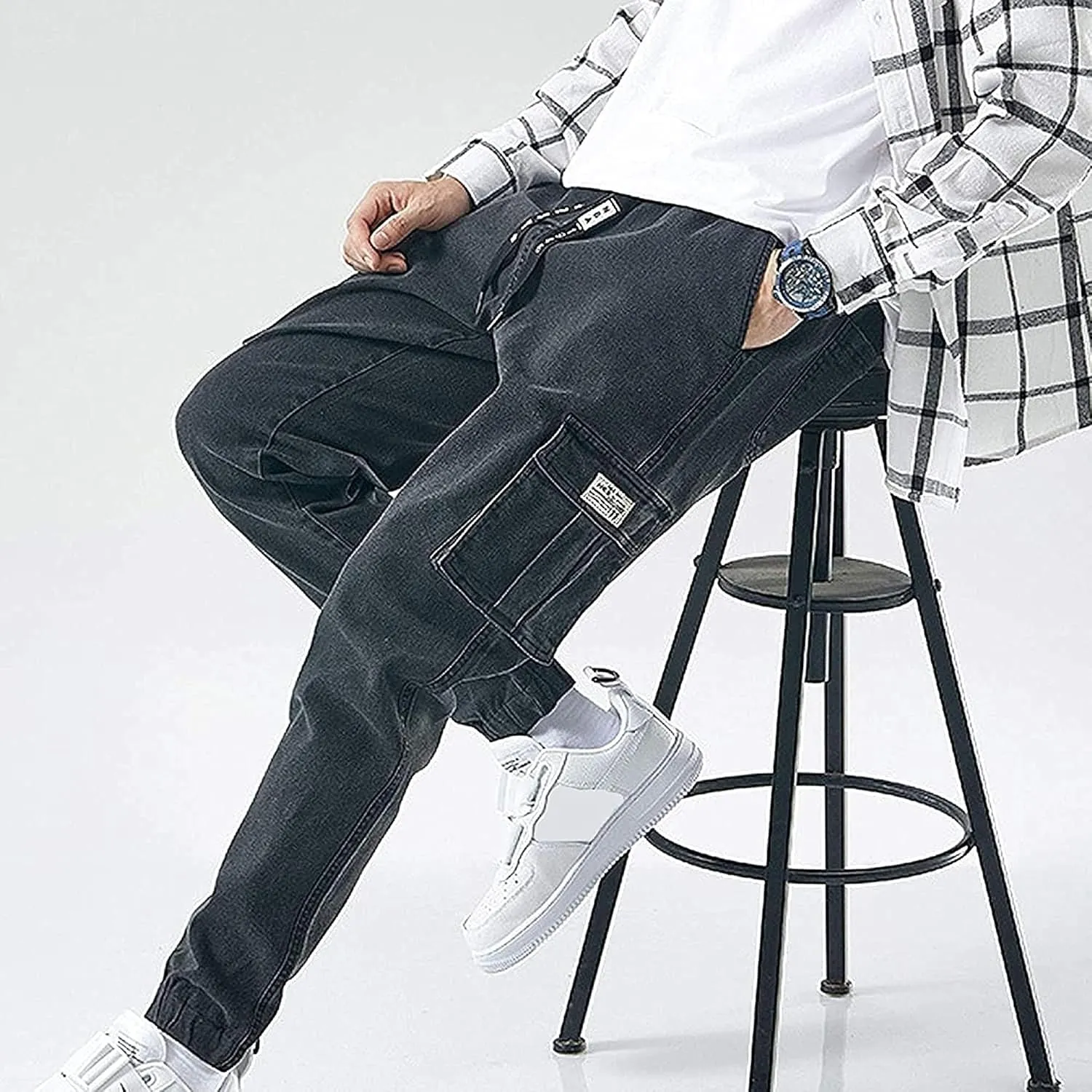 XYXIONGMAO Streetwear Hip Hop Cargo Joggers Pants for Men Denim Overalls Sports Harness Feet Harlan Casual Trousers