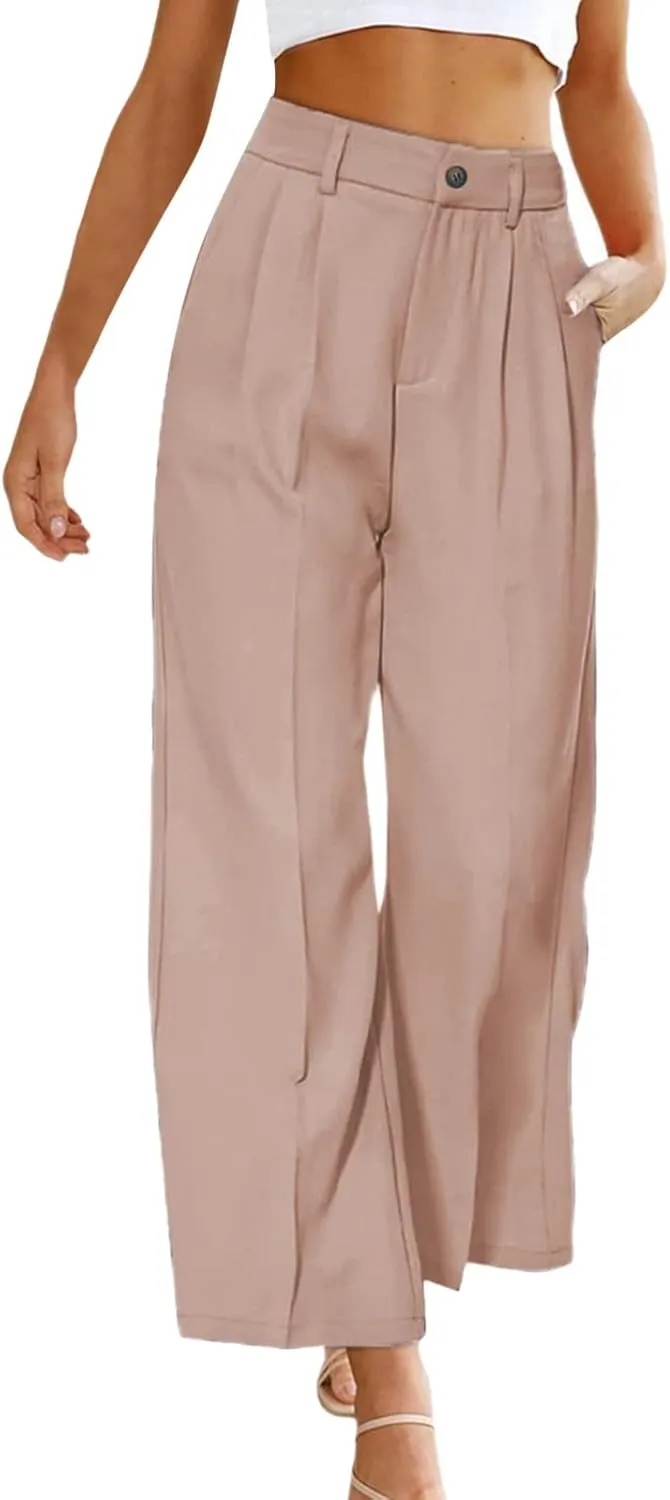 YOLAI Womens Casual High Waisted Wide Leg Pants Work Straight Leg Trousers with Pockets