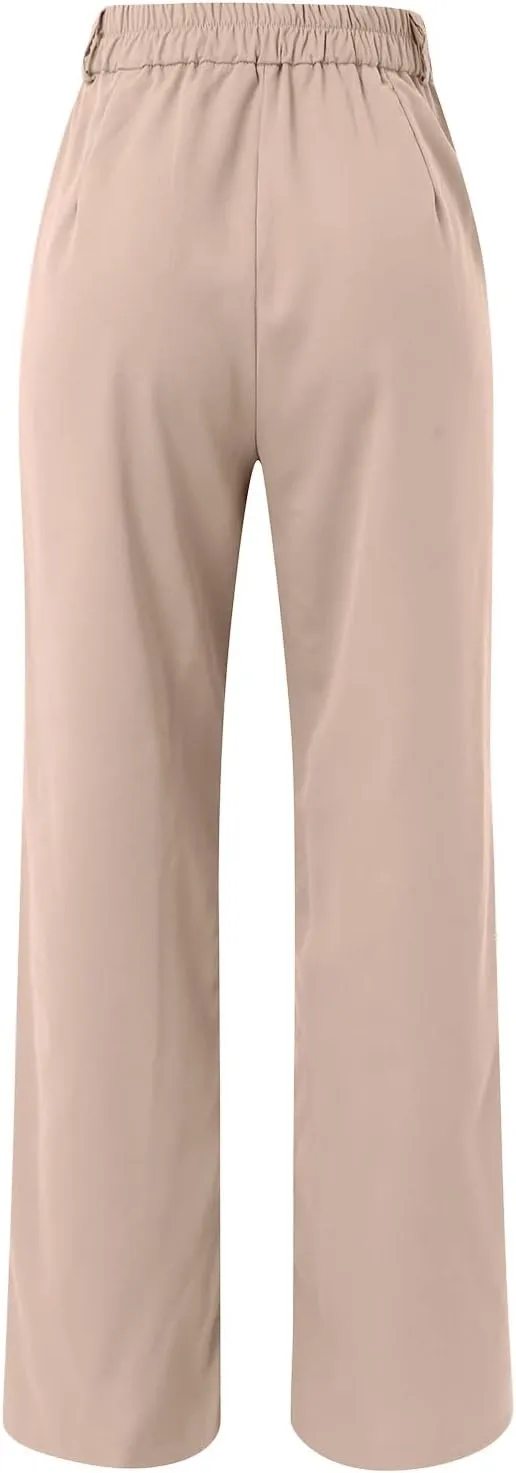 YOLAI Womens Casual High Waisted Wide Leg Pants Work Straight Leg Trousers with Pockets