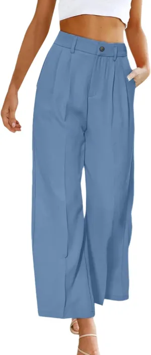 YOLAI Womens Casual High Waisted Wide Leg Pants Work Straight Leg Trousers with Pockets