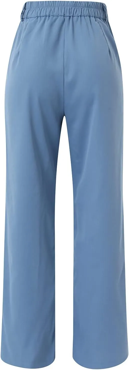 YOLAI Womens Casual High Waisted Wide Leg Pants Work Straight Leg Trousers with Pockets