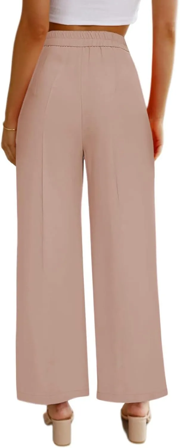 YOLAI Womens Casual High Waisted Wide Leg Pants Work Straight Leg Trousers with Pockets