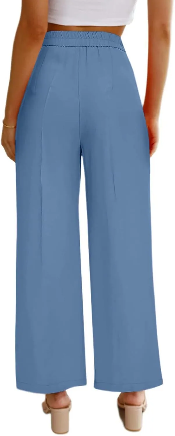 YOLAI Womens Casual High Waisted Wide Leg Pants Work Straight Leg Trousers with Pockets