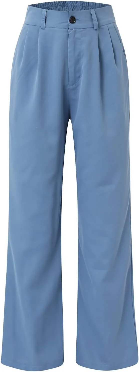 YOLAI Womens Casual High Waisted Wide Leg Pants Work Straight Leg Trousers with Pockets