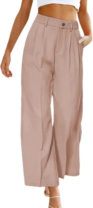 YOLAI Womens Casual High Waisted Wide Leg Pants Work Straight Leg Trousers with Pockets