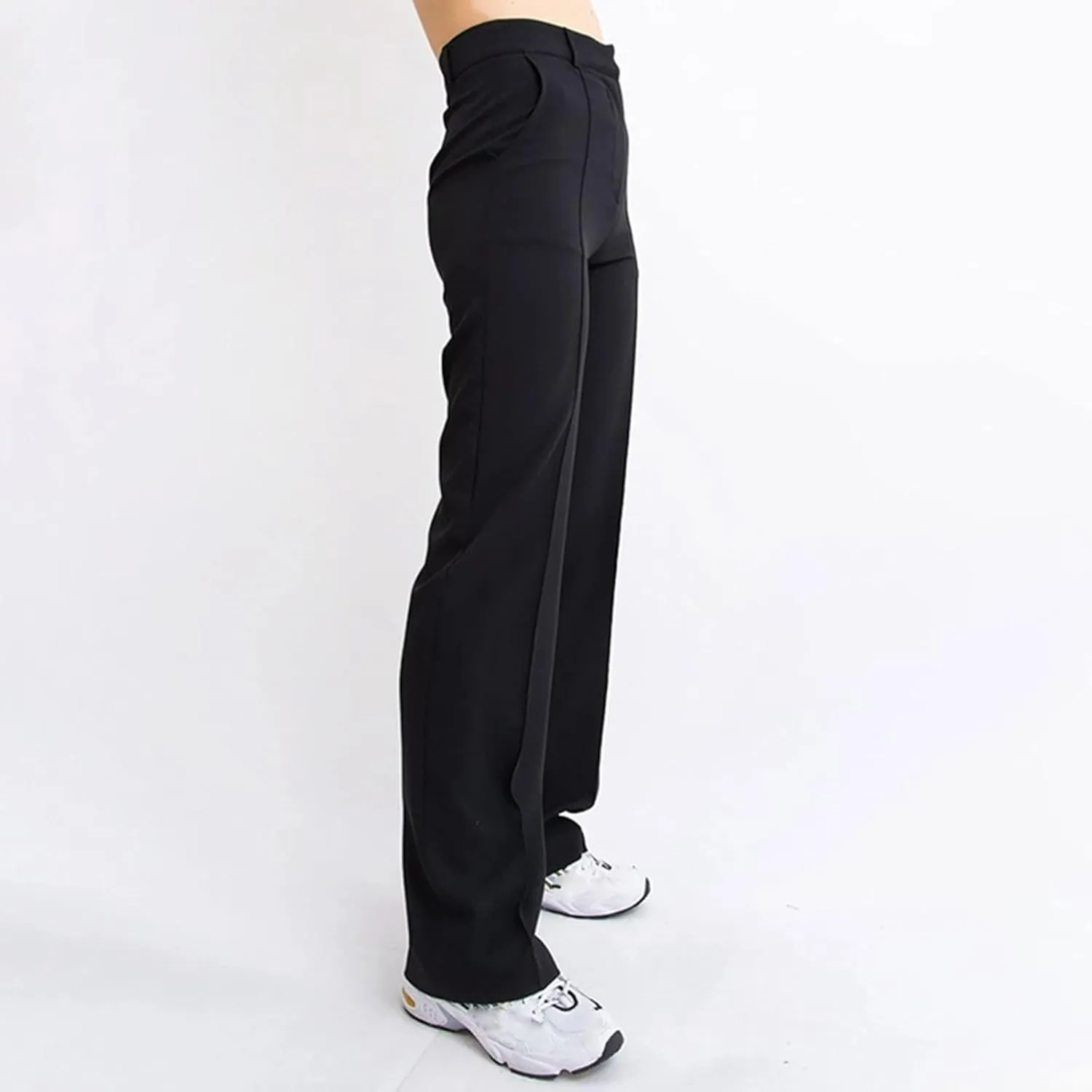 YOLAI Womens Casual Solid Slim Fit Trousers High Waisted Wide Leg Pants Straight Leg Suit Pant with Pockets