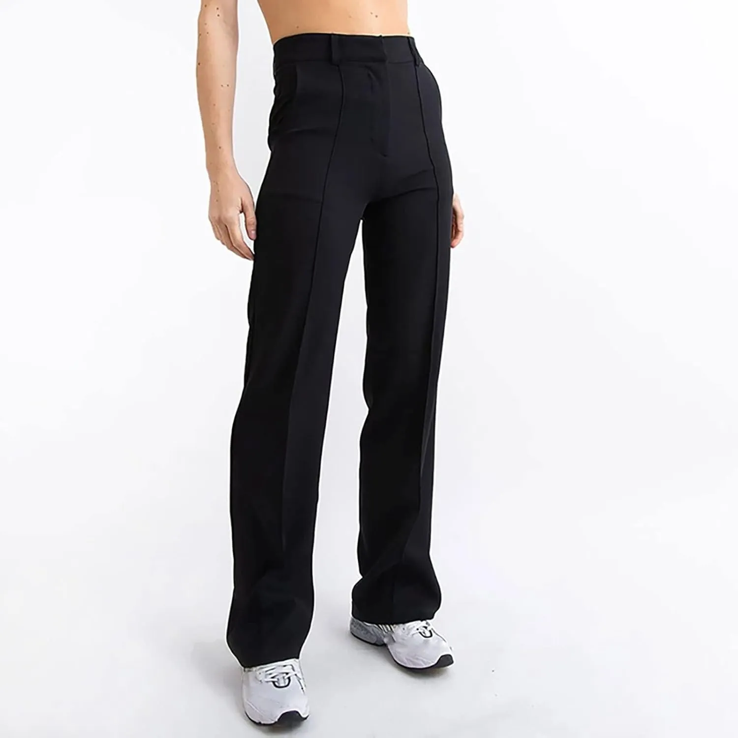 YOLAI Womens Casual Solid Slim Fit Trousers High Waisted Wide Leg Pants Straight Leg Suit Pant with Pockets