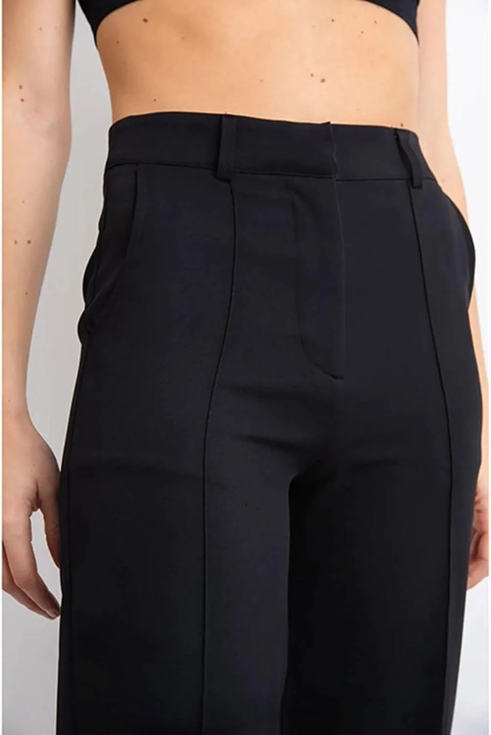 YOLAI Womens Casual Solid Slim Fit Trousers High Waisted Wide Leg Pants Straight Leg Suit Pant with Pockets