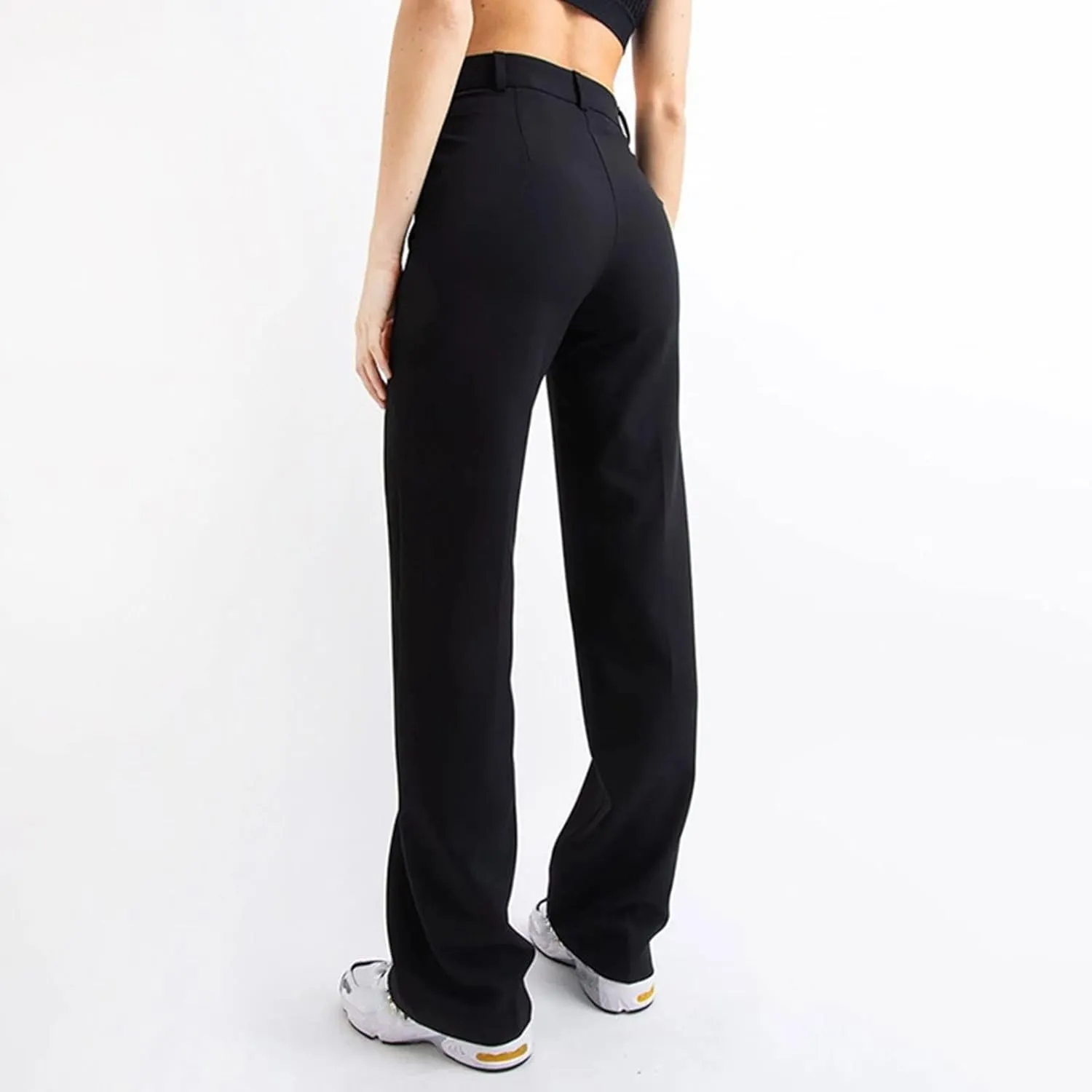 YOLAI Womens Casual Solid Slim Fit Trousers High Waisted Wide Leg Pants Straight Leg Suit Pant with Pockets