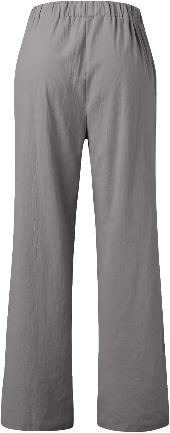 YOLAI Womens Solid High Waisted Trousers Loose Wide Leg Cozy Pants Straight Leg Trousers Pants with Pockets